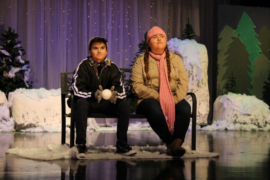 Juniors Timothy Valdez and Valerie Sandoval in a scene from Almost, Maine.