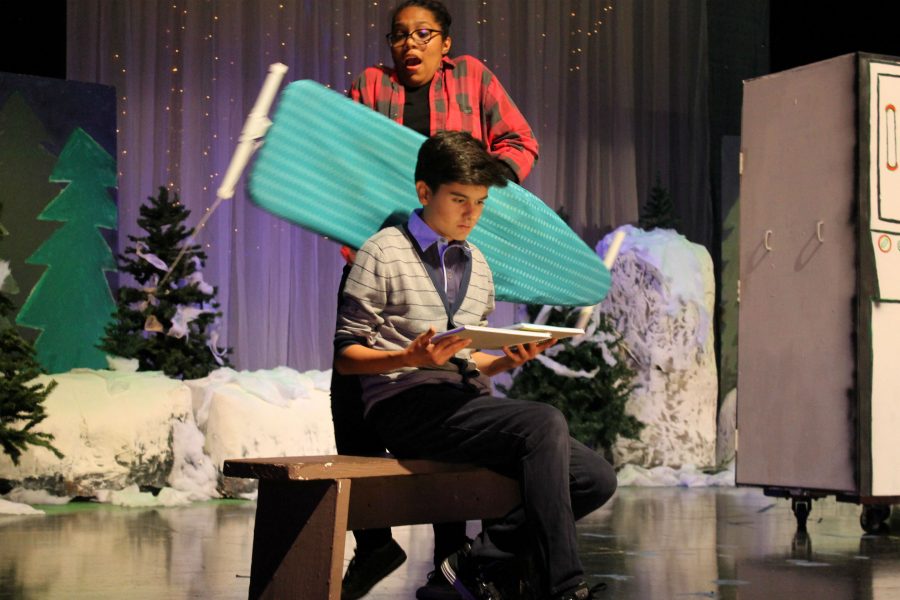 Senior Lani Willliams gets all close and personal with Junior Timothy Valdez in a scene from the rollicking  comedy Almost, Maine.