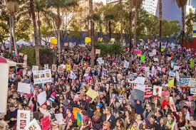 Womens march in downtown Los Angeles welcomed thousands. 