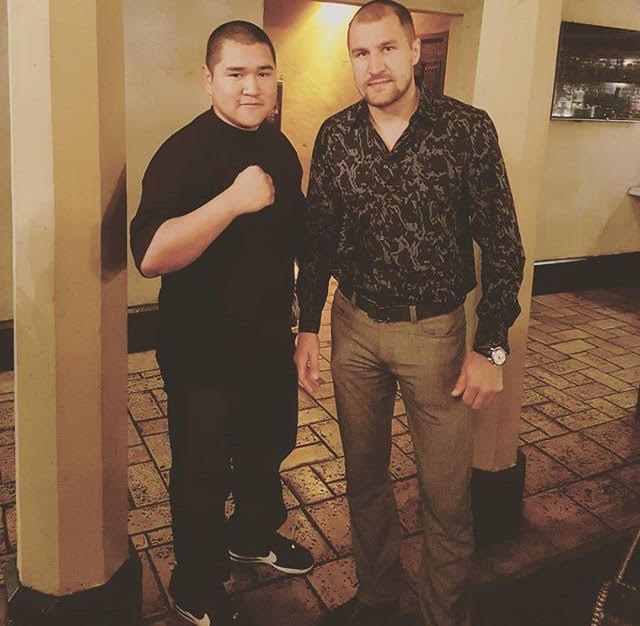 Sergey+%E2%80%9CKrusher%E2%80%9D+Kovalev+and+reporter+Erick+Inzunza%2C+at+the+Hollywood+Roosevelt+Hotel%2C+on+April+12%2C+2017+for+the+third+press+conference+of+Ward+vs.+Kovalev+2+rematch%2C+%E2%80%9CNo+Excuses%E2%80%9D.
