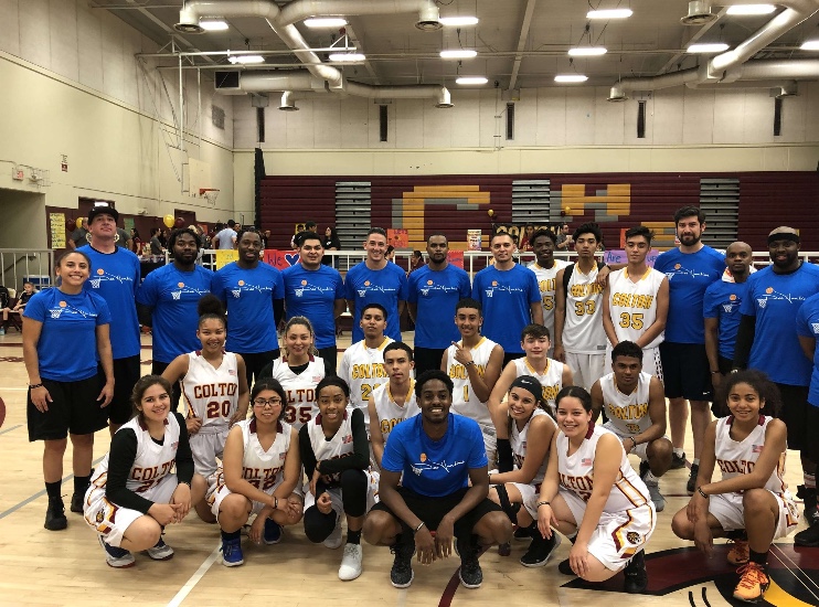 Players from the boys and girls basketball team on campus represented the student team, while Public speaker Dee Hankins and multiple teachers and staff on campus represented the teacher team. 