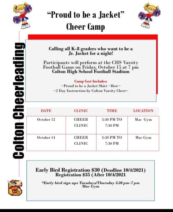 Flyer for Junior Cheer Camp.