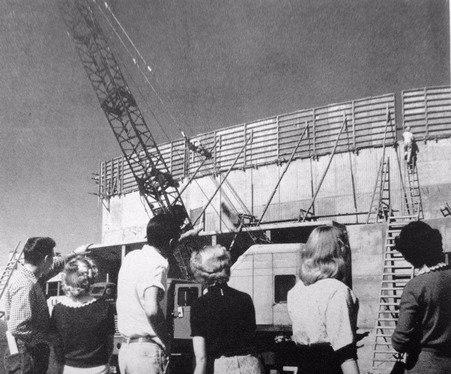 Students watch as the Whitmer Auditorium is under construction.