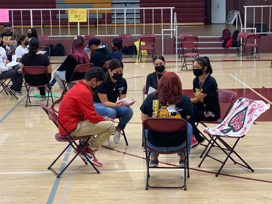 Colton High students engage in an active listening activity at Wednesdays schoolwide Synergy event at the Hubbs Gym.