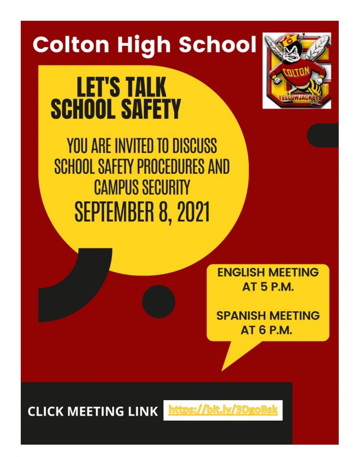 Colton High will host an informational meeting about school safety on September 8.