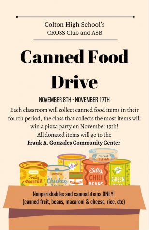 The CHS Canned Food Drive is being held this year between Nov. 8-15. All collected goods benefit the community through the Gonzales Center.