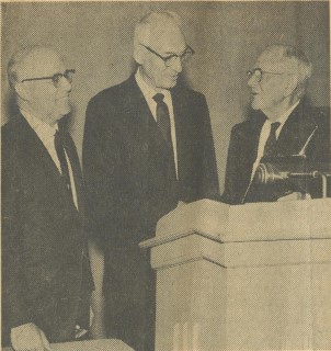 Dr. C. Weynard Bailey (left) served as CHS Principal from 1960-1962 before becoming CJUSD superintendent. In this photo, he is joking around with Dr. Paul J. Rogers and Judge Elmer W. Heald during the dedication of Paul J. Rogers elementary school in 1967.