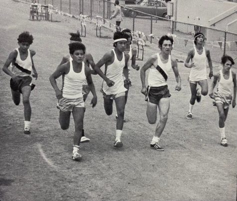 The 1973 Cross-Country team takes off at an Ivy League meet.