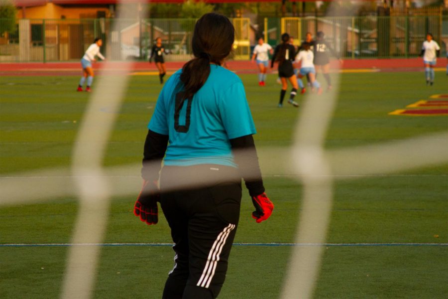 Senior goalkeeper Zamantha Moctezuma is laser focused on whats happening down the pitch. She finished the game with 8 saves in a 2-1 Yellowjacket victory.