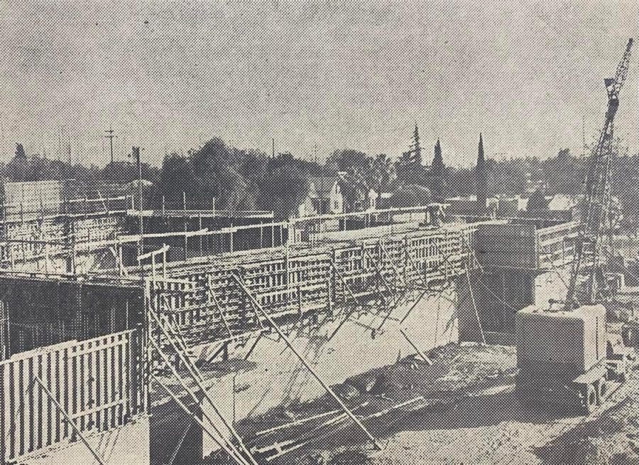 The Whitmer Auditorium, under construction in January, 1954.