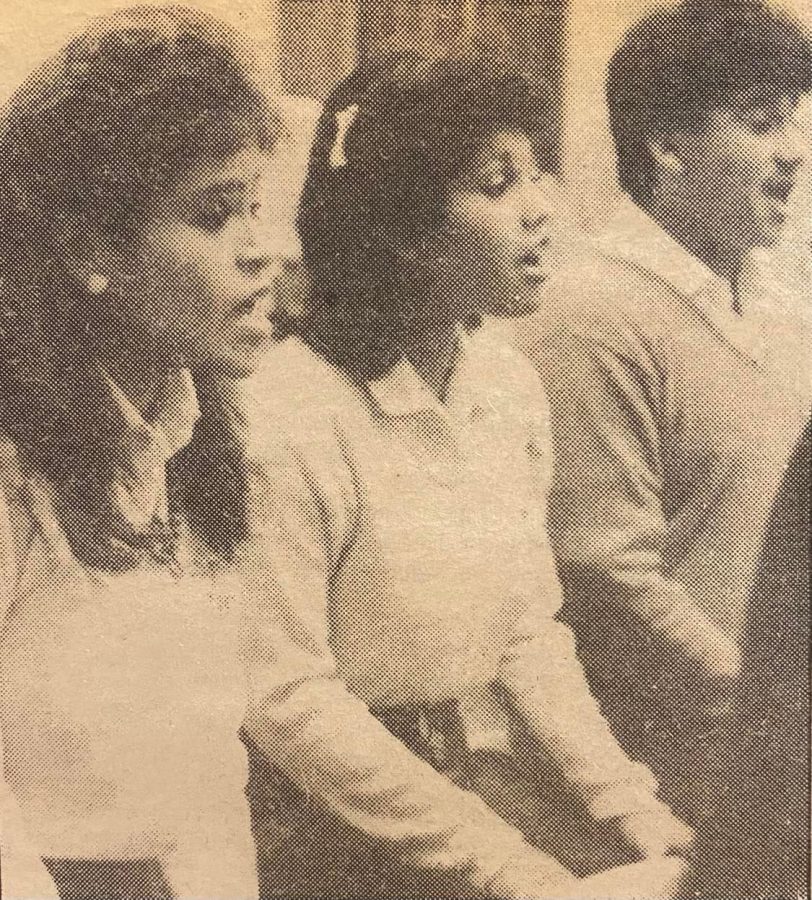The Chamber Singers—Regina Ramirez, Henrietta Garduno, and Art Hernandez—competed in the 1983 Chapman College Johnny Manns Festival in Dec. 1983.
