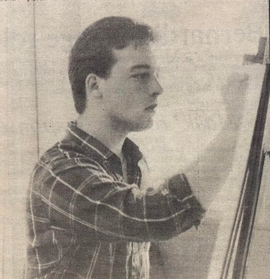 Eric Huckaby, seen here working on a painting, took first place in the 1985 Womens Club Art Contest.