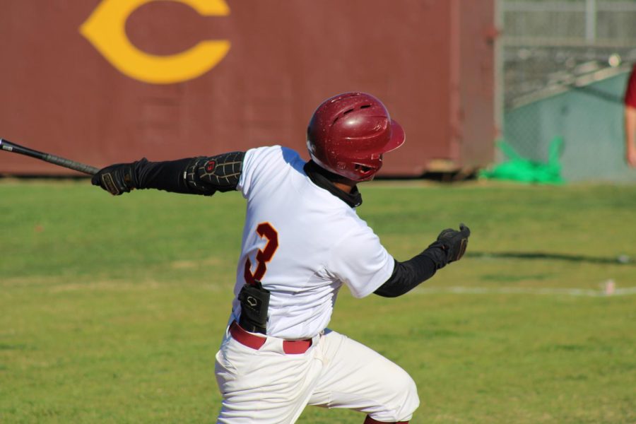 Anthony+Aguayo+hits+a+double+in+the+first+inning+against+the+San+Jacinto+Tigers.+He+scored+2+runs+and+drove+in+5+more+in+the+Yellowjackets+10-4+victory.