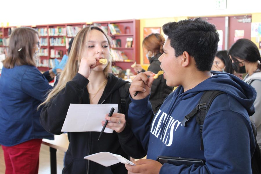 CHS students taste test a variety of potato chips at the librarys taste test event on Friday, Feb. 4.