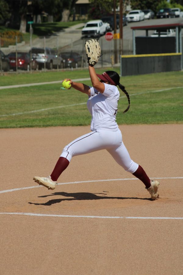 Zerena Acevedo winds up for a huge pitch in the second inning.