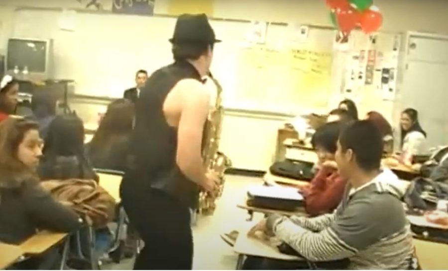 In 2012, student musician/prankster Zane Preciado paid visits to classrooms, serenading people with the sax riff of George Michaels classic Careless Whisper.