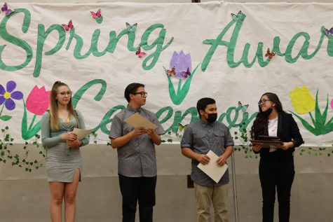 Members of the Pepper Bough Staff receive honors for their journalism in the 2021-22 school year. (Featured from left: Briana McMullen, Myles Garza, Emmanuel Ramos, Erin Dallatorre)