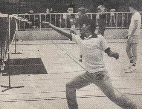 The 1980s CHS Badminton team had an outstanding run. Here, Martin Flores (class of 1987) is stretching out to catch the birdie against a Redlands High opponent in April 1985.