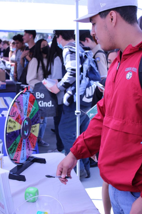 A CHS student spins the wheel to see what prizes are in store.