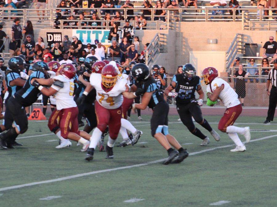 Damien Sanchez finds himself with nowhere to go in the first quarter against Grand Terrace High.