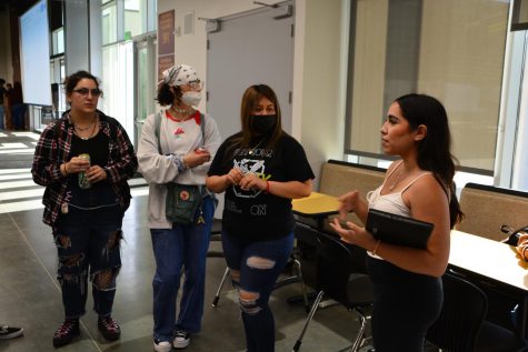 Senior Class President Denise Diaz leads a group including ASB representatives from Slover Mountain (from left: Elsy Espinosa, Alexys Andrade Licea, and Valerie Isita Olivaria) in collaboration for the upcoming Leadership Summit at CHS.