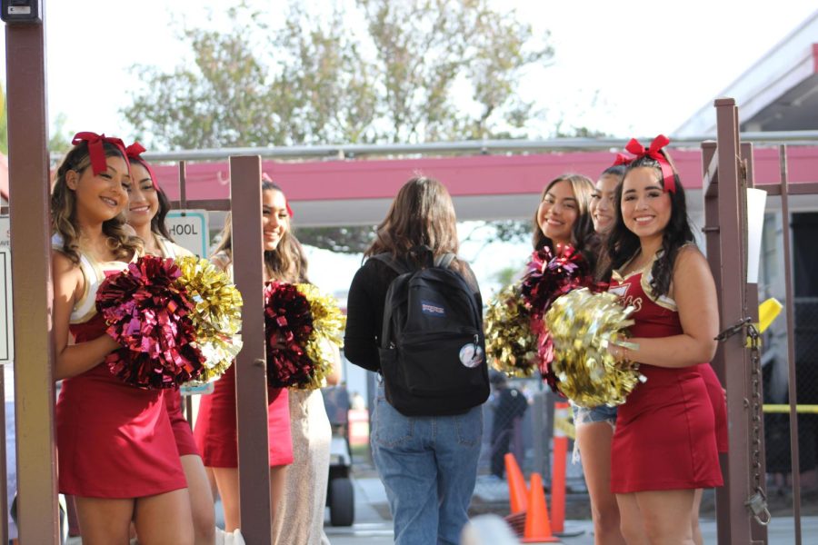 Colton+Cheerleaders%2C+led+by+Captain+Denise+Diaz%2C+welcome+back+Colton+students+for+the+2022-23+school+year.