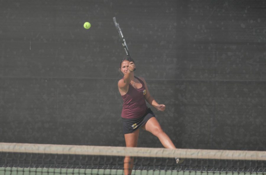 Shantel Marentes puts a perfect forehand in action against Grand Terrace on Friday, Oct. 7.