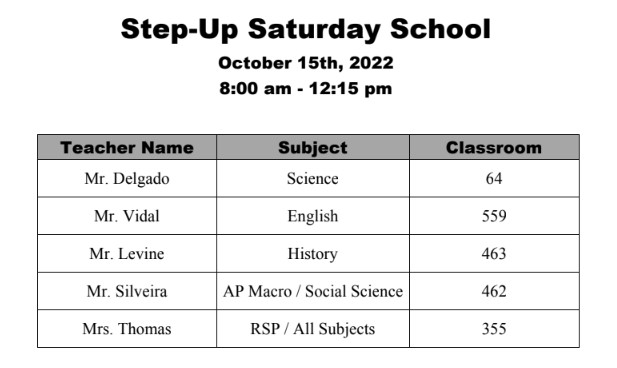 StepUP Saturday School opportunity on Oct. 15