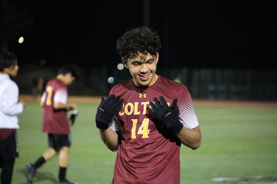 Miguel Marcelo celebrates Coltons 3-1 victory over Arroyo Valley.