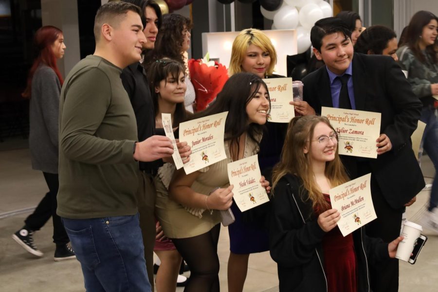 Colton students show off their awards at the Renaissance semester 1 awards ceremony.