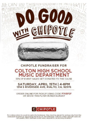 Colton Highs Music Department is hosting a fundraiser at Rialtos Chipotle from 4-8 p.m on Saturday, April 15th. 
