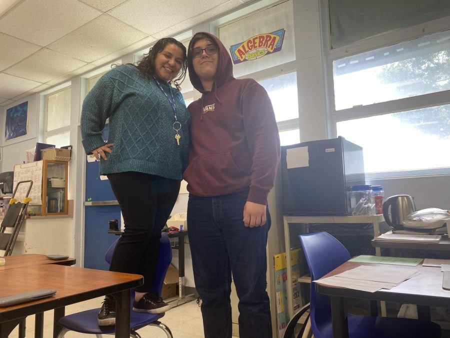 Colton Middle maths teacher Diana Martinez and Pepper Bough staff writer Mark Rodriguez.