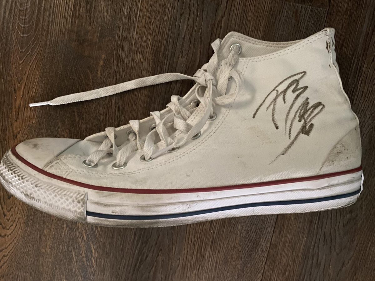 Post Malones left shoe now belongs to CHS English teacher Candice Tapia, who won the footwear after challenging the pop star to a game of rock-paper-scissors after his concert in San Bernardino. [Photo courtesy Candice Tapia]