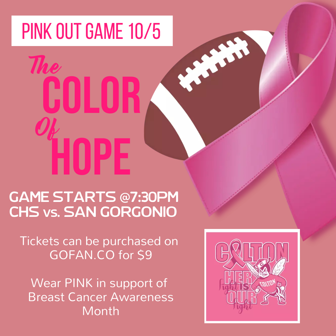 This weeks Varsity Football game on Thursday October 5th will be Pink-Out themed. 