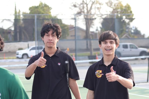 Christopher Lopez and Xavier Rocha give a thumbs up after they swept their competition at Kaiser High on Feb. 27.