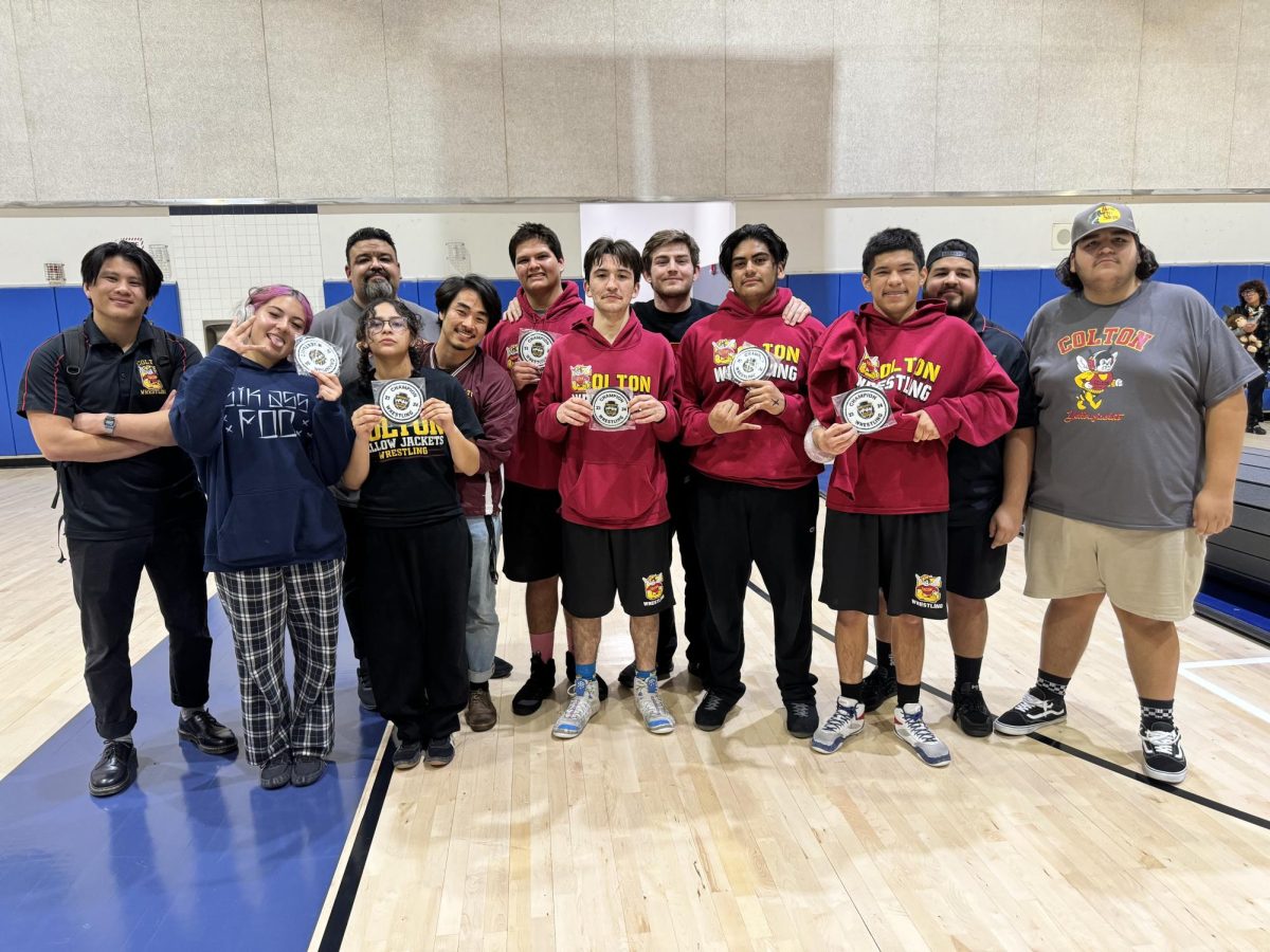 Six members of the Colton wrestling team won top honors in their weight divisions at the League Finals this year. From left: Cambria Duron, Norel Cuellar, Steven Ornelas, Daniel Vega, Santino Zamora and Joel Benitez.