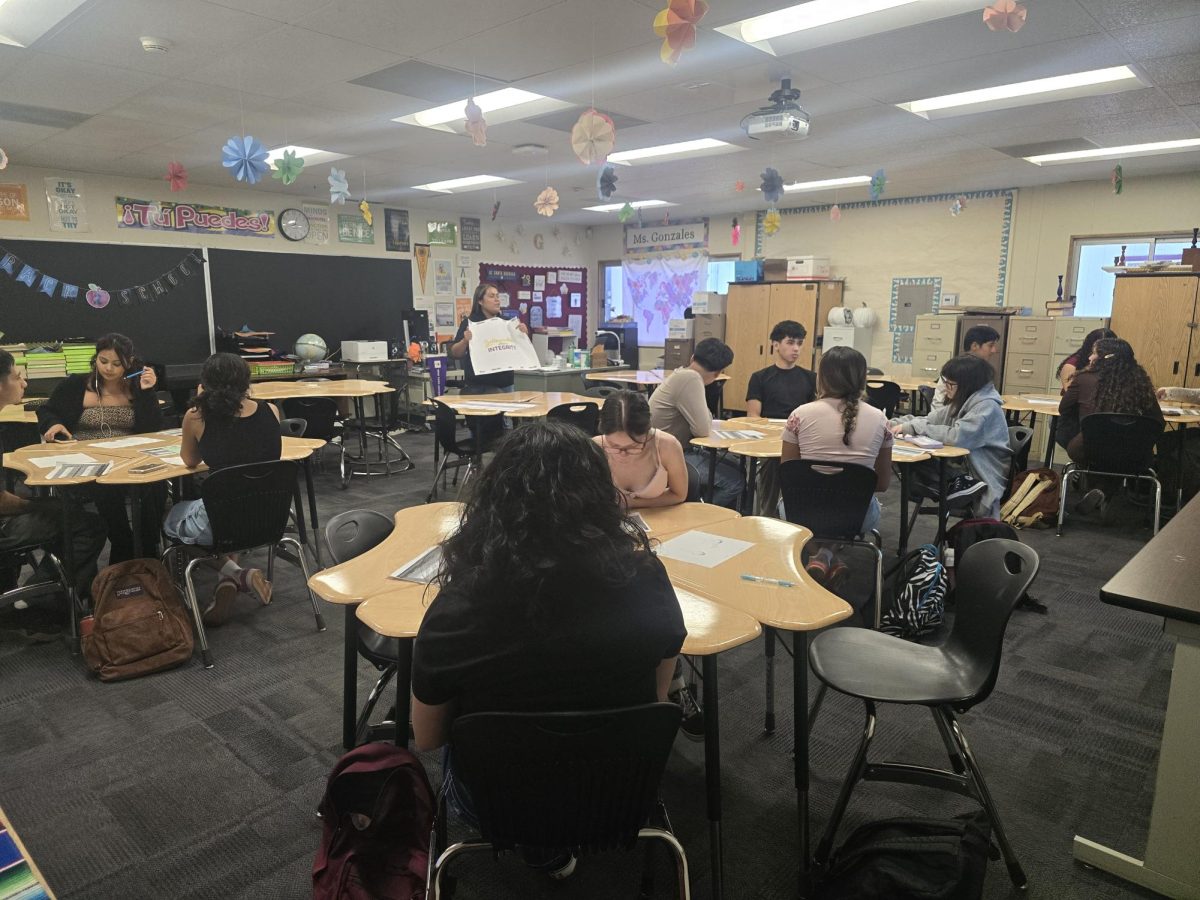 Ms. Rosenda Gonzales engages her students with a PBIS lesson as part of Colton High's annual implementation day.