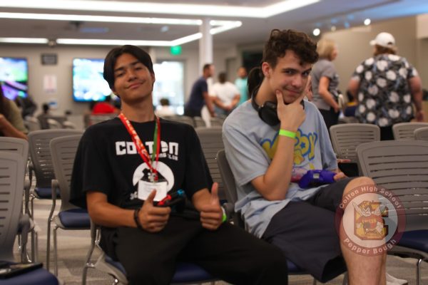 Xander Levario and Logan Nelson-Guthrie get ready to square off in a Super Smash Bros. tournament at the first ever CJUSD eSports Kickoff event on Aug. 17.