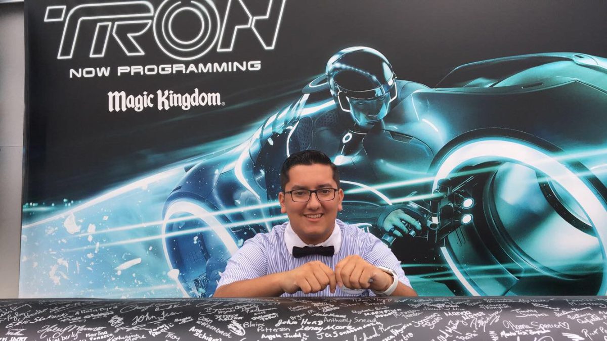 Adrian Estrada gets the most out of his job at the Magic Kingdom in Florida, enjoying special events, like this one featuring Disney's "Tron."