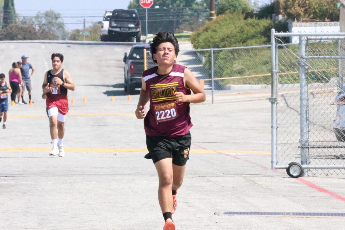 Senior from Colton High Carlos Mazariegos leaves his competition in the dust as he creates a gap behind him