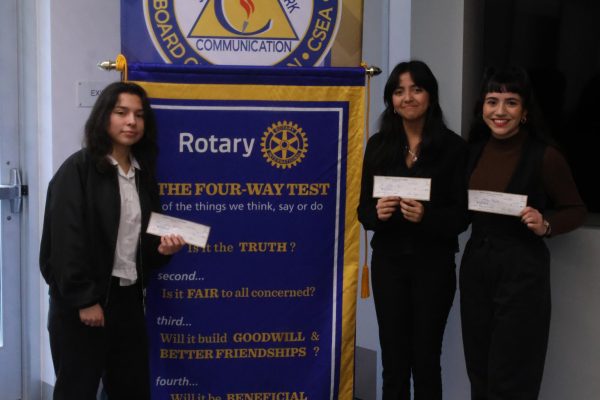 Colton students took top honors at the annual Rotary Club speech competition. From left: Diana Ruvalcaba, Allyson Mejia, Aubree Gonzales