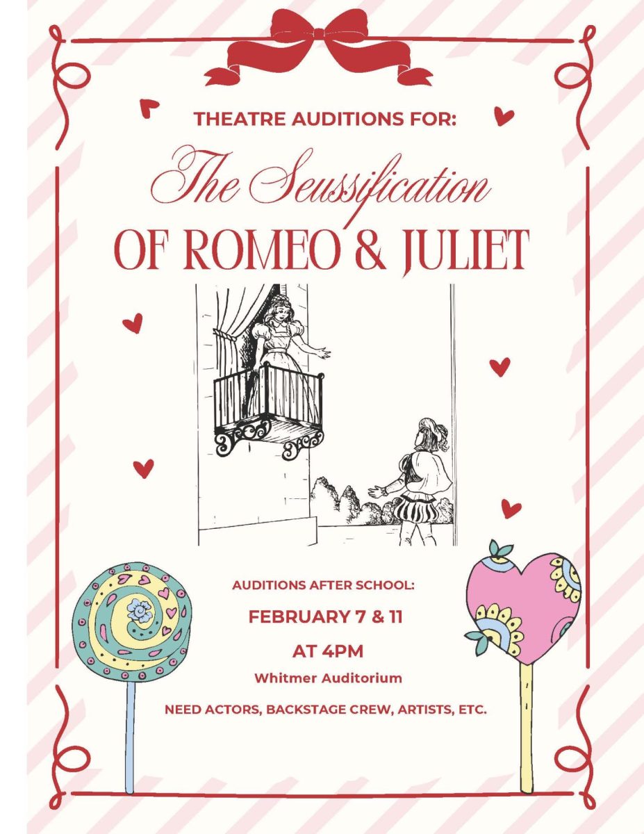 Auditions for the Spring play will take place on Feb. 7 and 11 at 4 p.m. in the Whitmer auditorium.