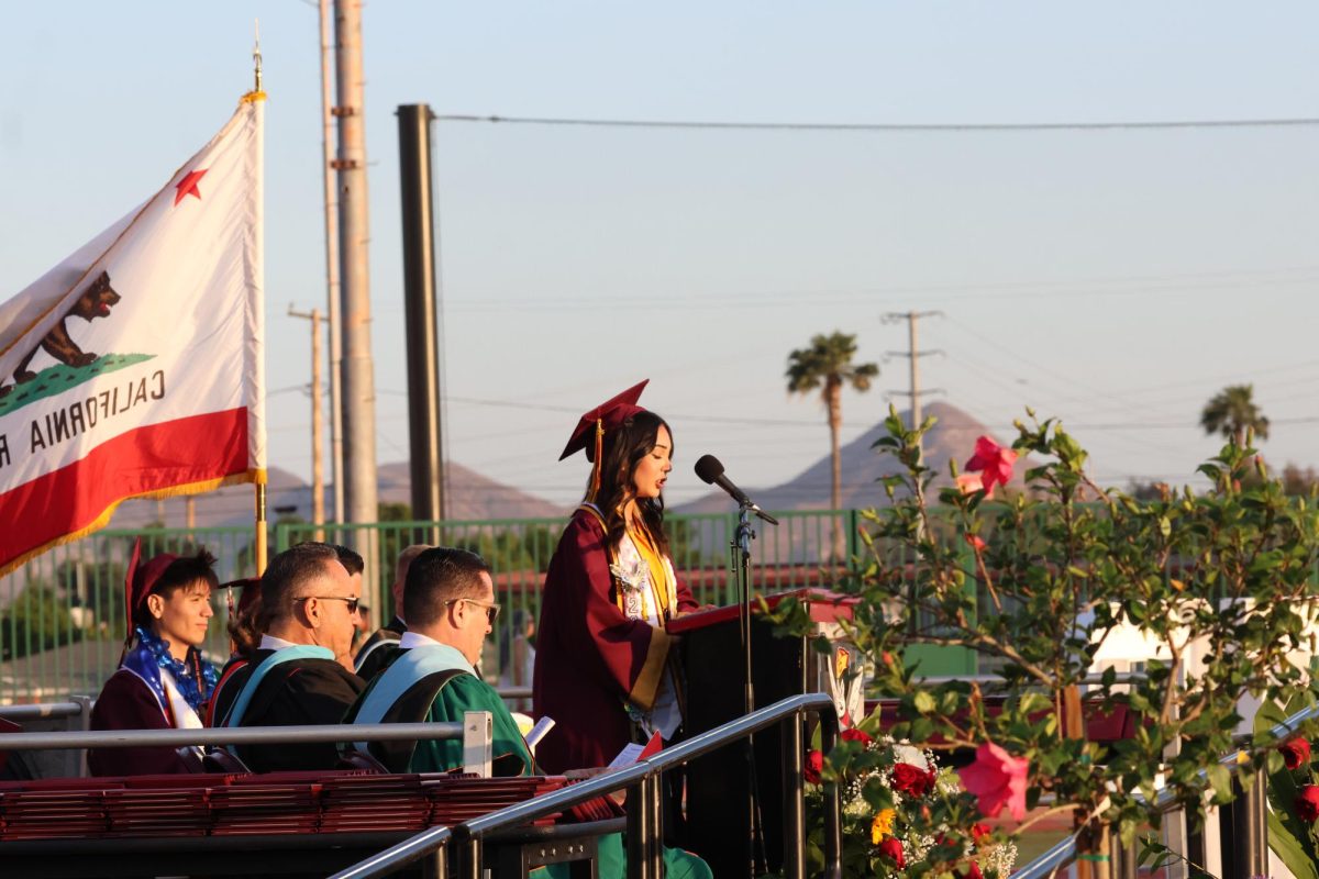 ASB President Aubrey Rodriguez speaks to the class of 2025, encouraging them with what they will do after high school.
