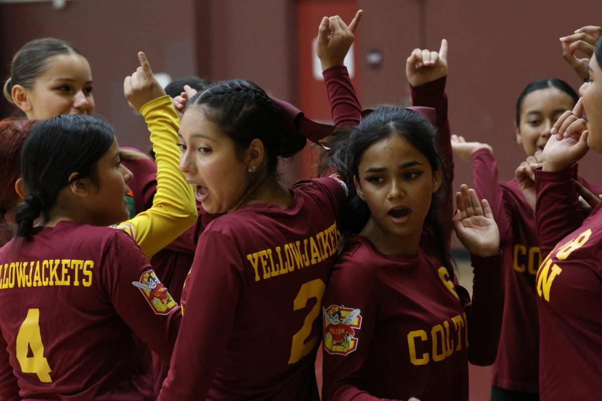 The JV volleyball team leaves their timeout huddle ready to bring it to Canyon Springs.