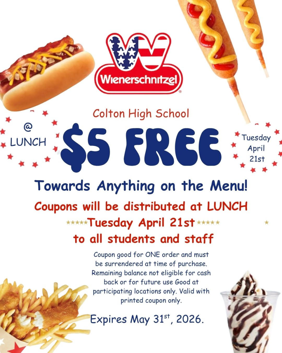 This Tuesday, CHS staff and students will receive a coupon for $5 at Wienerschnitzel