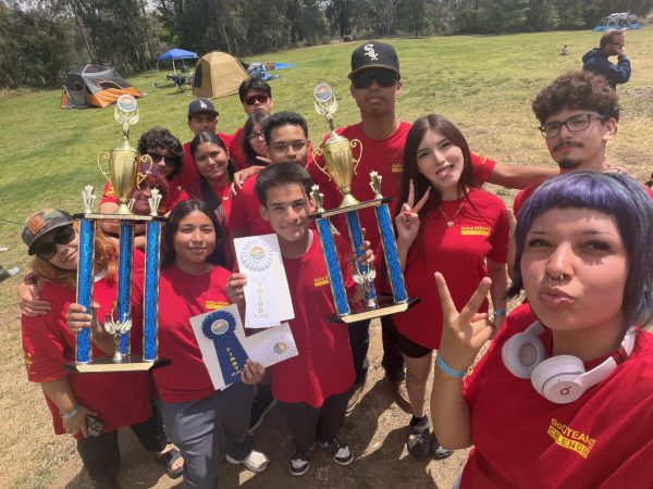 The CHS STEAM Solar Boat team celebrates its second place victory at the annual SoCal STEAM Challenge.